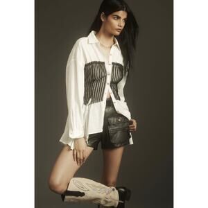 NWT Anthropologie Pilcro Reworked Corset Buttondown Shirt Size Small